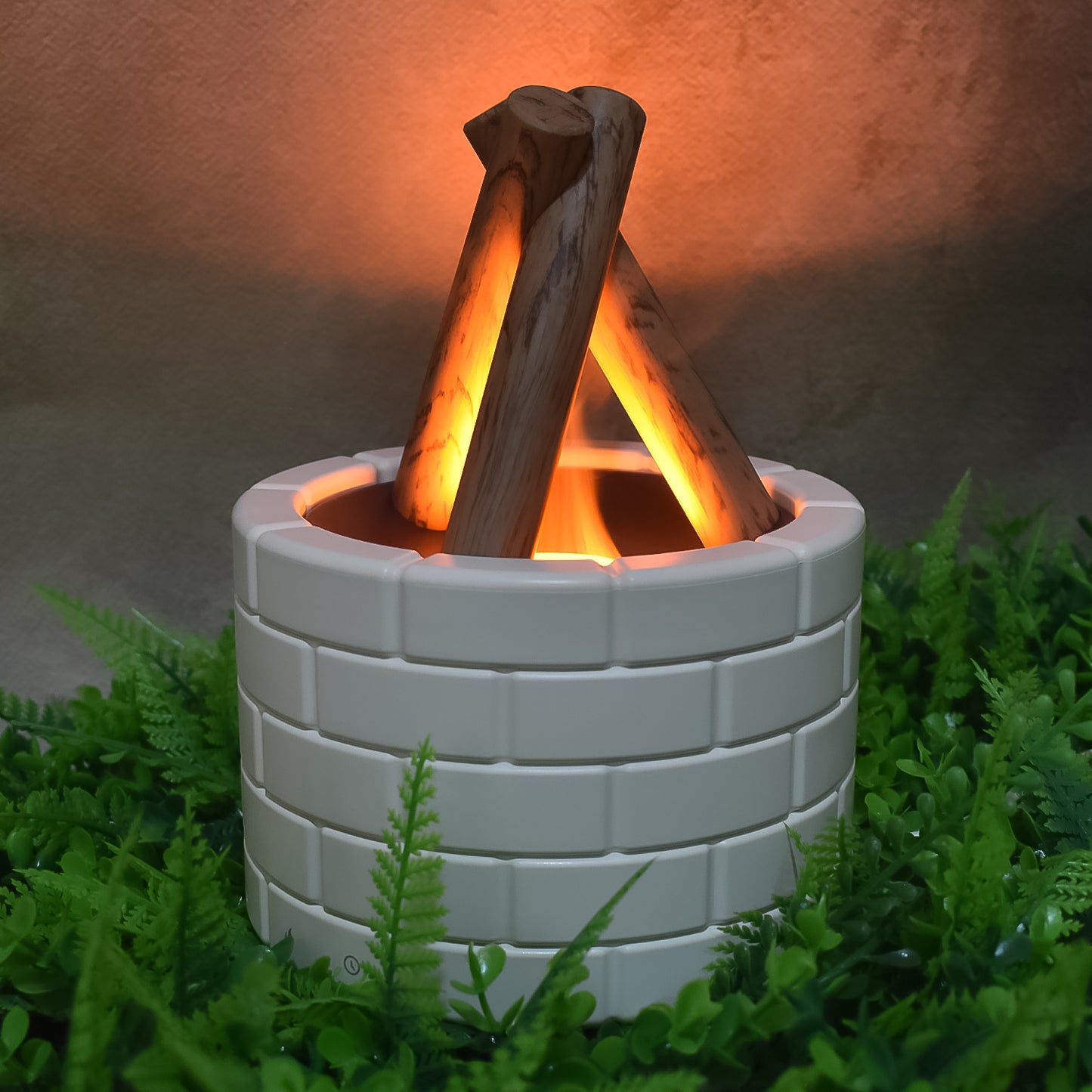 Wukusy Bonfire Shaped Essential Oil Diffuser for office, with flame design and multi-function mist and lighting features.