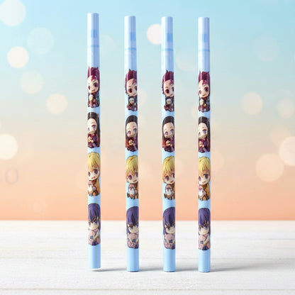 Set of four cartoon printed Wukusy kids' school pencils with colorful, cute designs for writing and drawing.