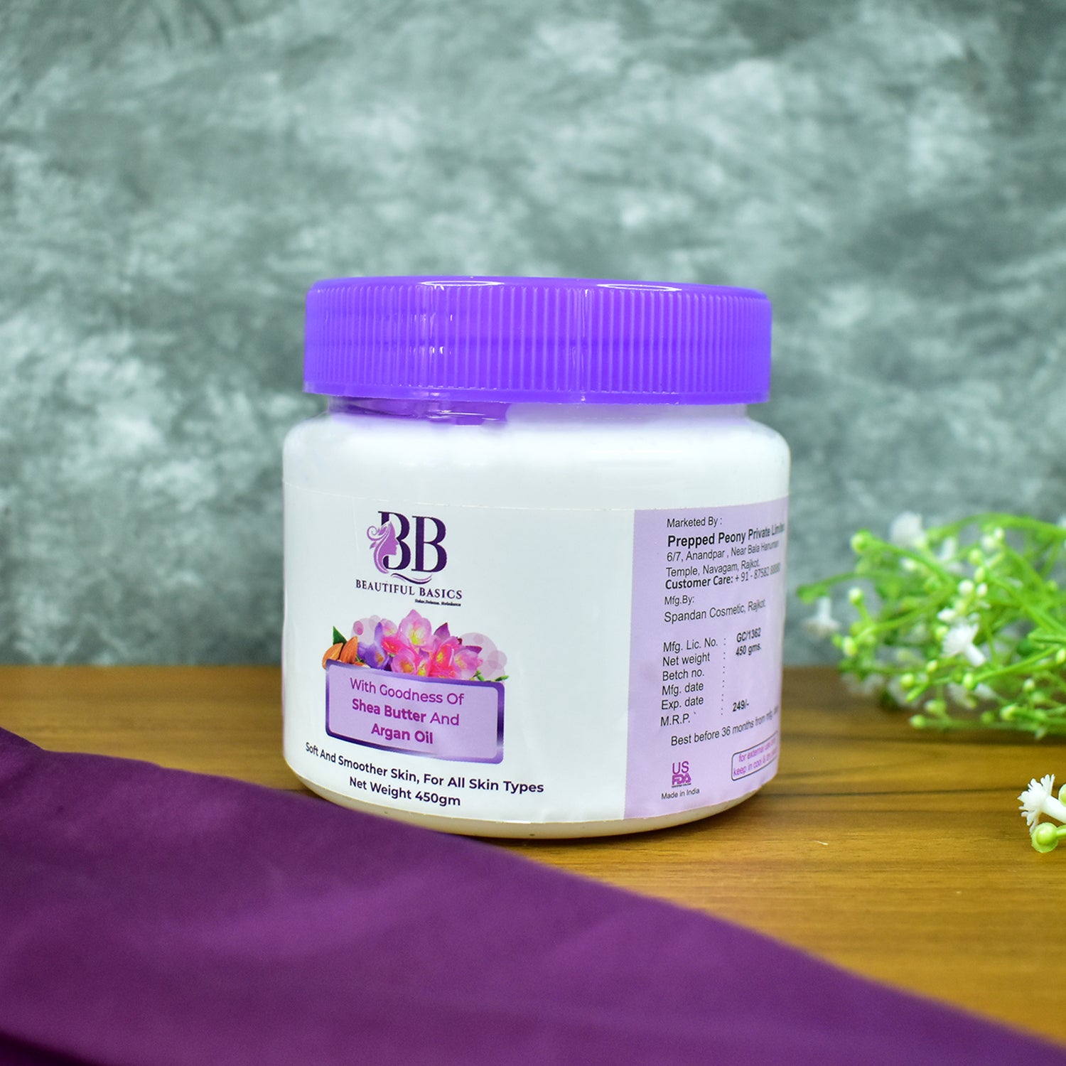 Wukusy Beautiful Basics Shea Butter and Argan Oil Body Cream 450g jar with a smooth, creamy texture and natural ingredients.