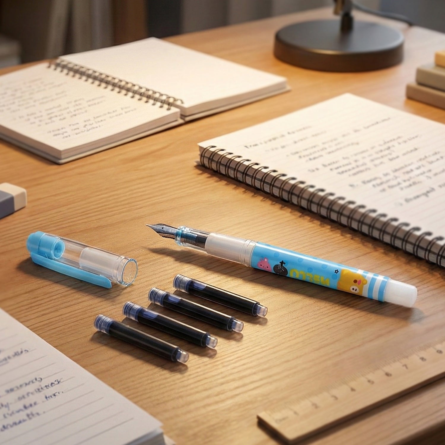 Set of colorful Wukusy cartoon liquid ink pens with playful character designs on the barrels, ideal for writing and drawing.