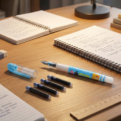 Set of colorful Wukusy cartoon liquid ink pens with playful character designs on the barrels, ideal for writing and drawing.