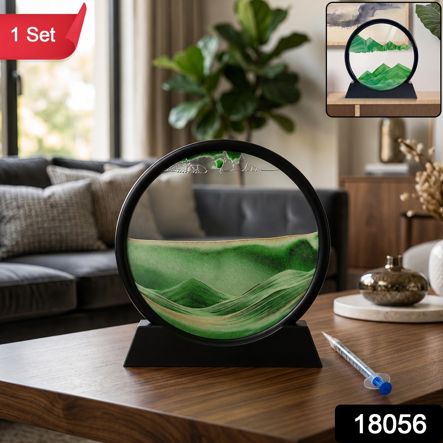 3d Moving Sand Art Round Frame With Stand For Home And Office Table Decor (1 Pc)