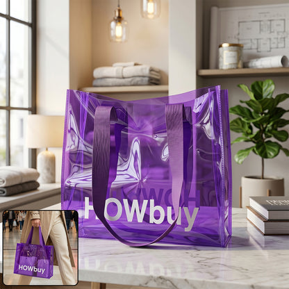 Transparent carry bag with handle strap, 30x27 cm, stylish design by Wukusy, suitable for everyday use and easy to carry.