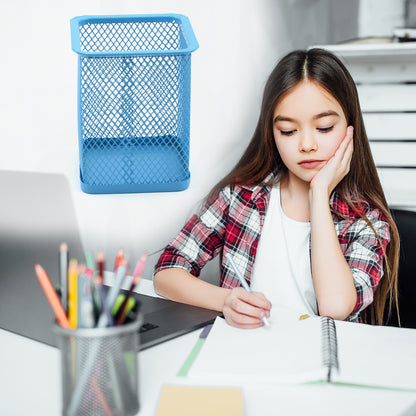 Wukusy metal mesh desk pen holder for office, compact pencil holder with open design for organizing writing instruments.