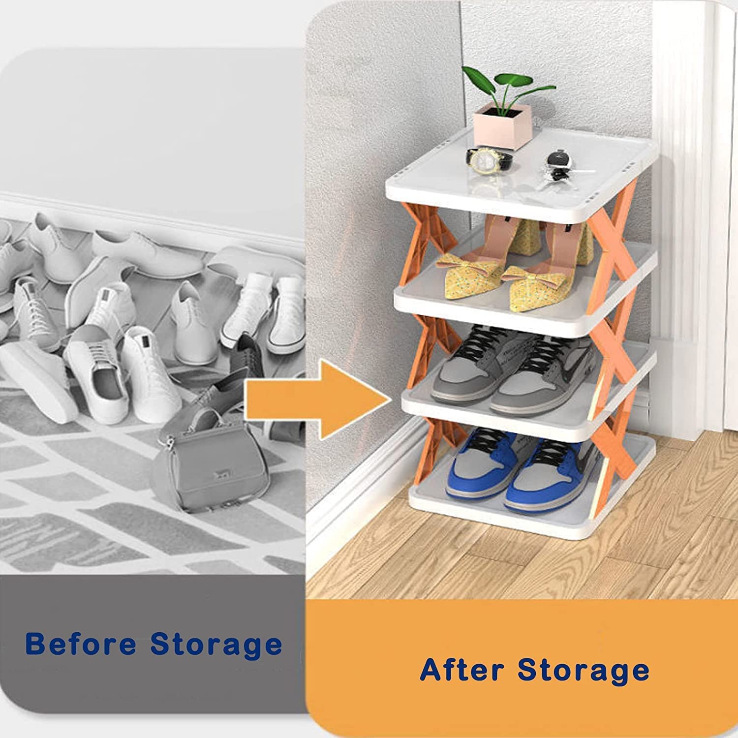 Wukusy 5-tier shoe stand rack for small spaces, compact shoe storage tower with stable, easy-to-assemble design for entryway or closet