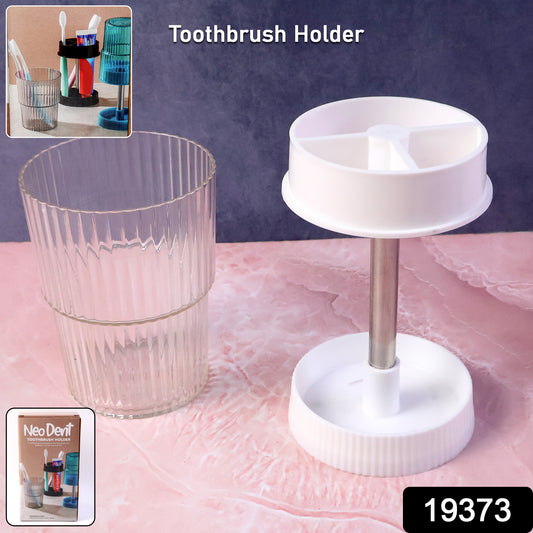 Wukusy rotating bathroom toothbrush holder stand with multiple slots for toothbrushes and toothpaste in a modern bathroom setting