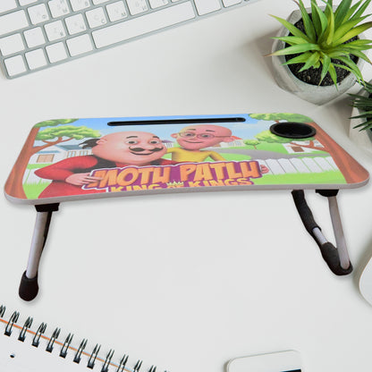 Wukusy portable office table with colorful cartoon design, suitable for writing and homework, featuring a mix of fun printed patterns.