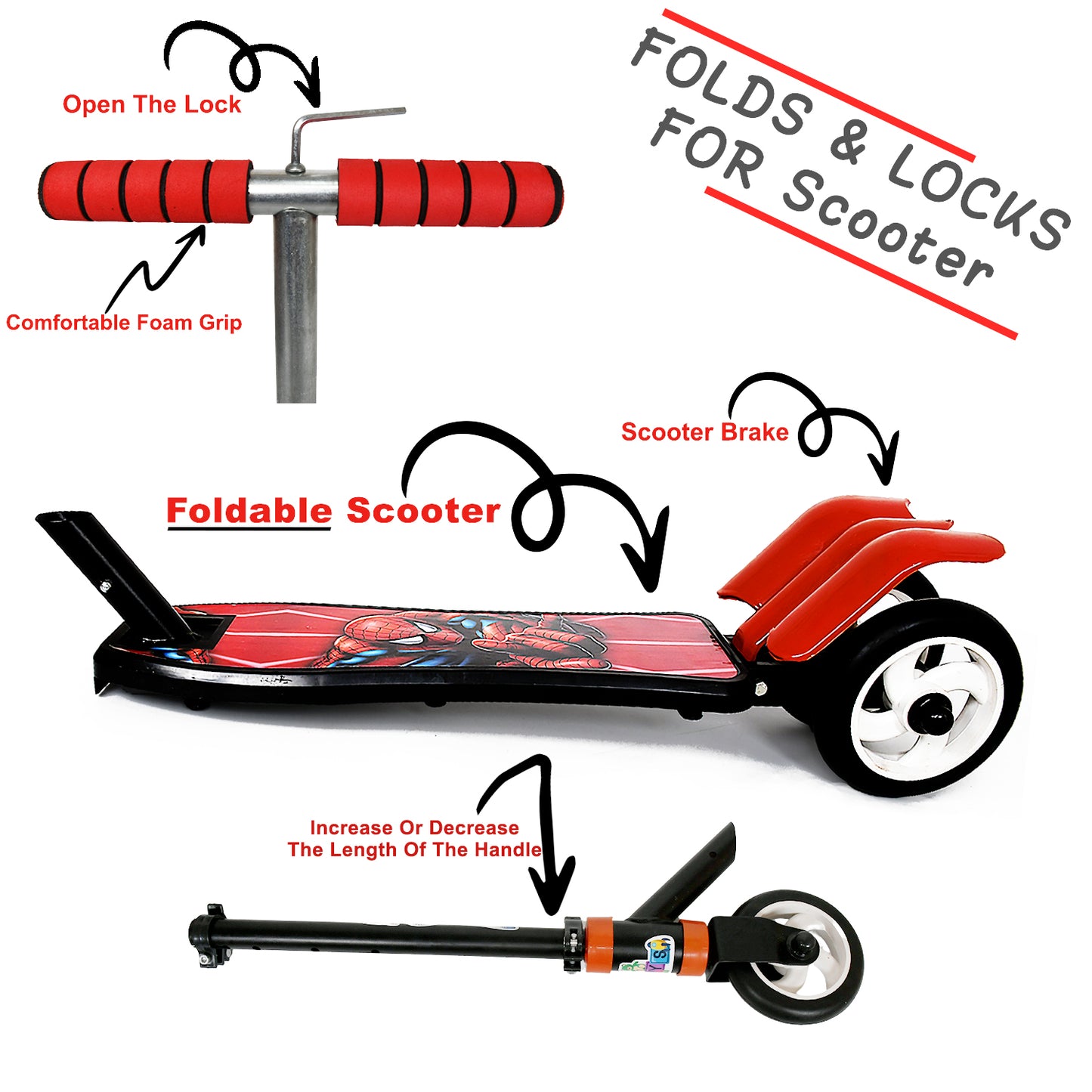 Wukusy kids ride-on push scooter with three wheels, foldable design, adjustable height, multicolor for boys and girls aged 4-8.