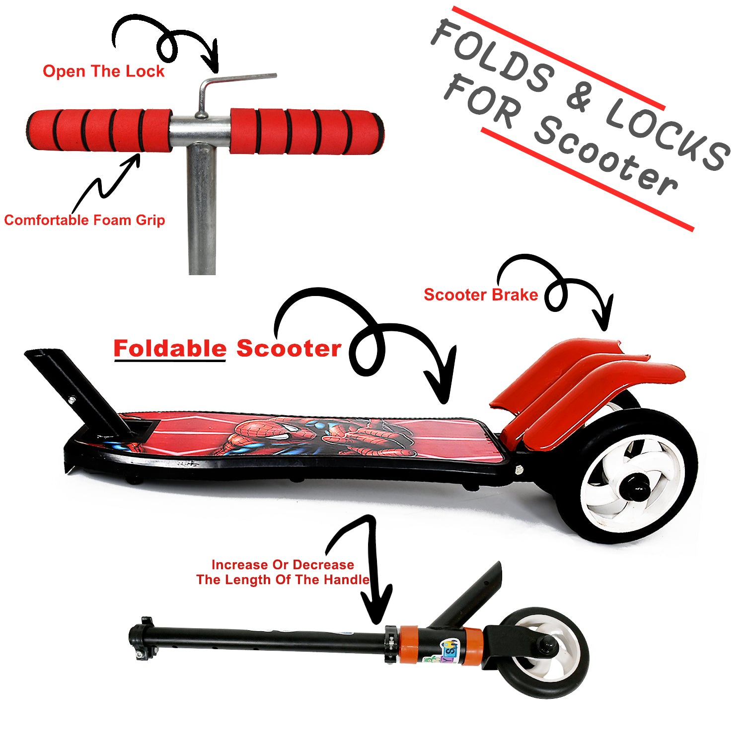 Wukusy kids ride-on push scooter with three wheels, foldable design, adjustable height, multicolor for boys and girls aged 4-8.