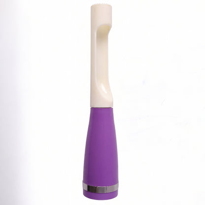 Wukusy multipurpose apple cutter and corer tool showing a sliced apple with the fruit slicer and peeler in use.