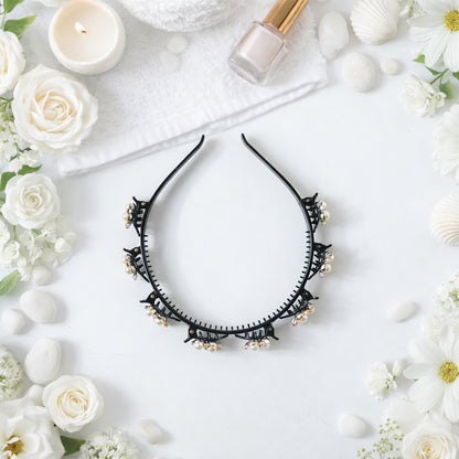 Pearl and floral embellished hairband for girls and women, stylish accessory with intricate details, by Wukusy.
