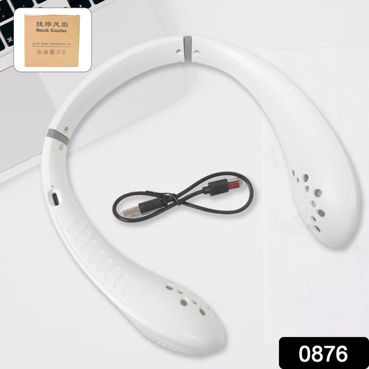 Wukusy portable neck fan with headphone design, USB rechargeable, featuring three speed settings, ideal for outdoor sports and travel.