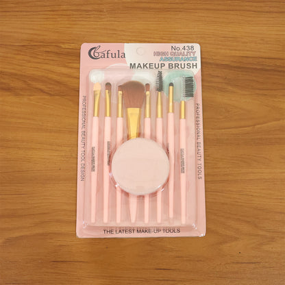 Wukusy 9-in-1 professional makeup brush set with various brushes for foundation, eyeshadow, and blending on a white background.