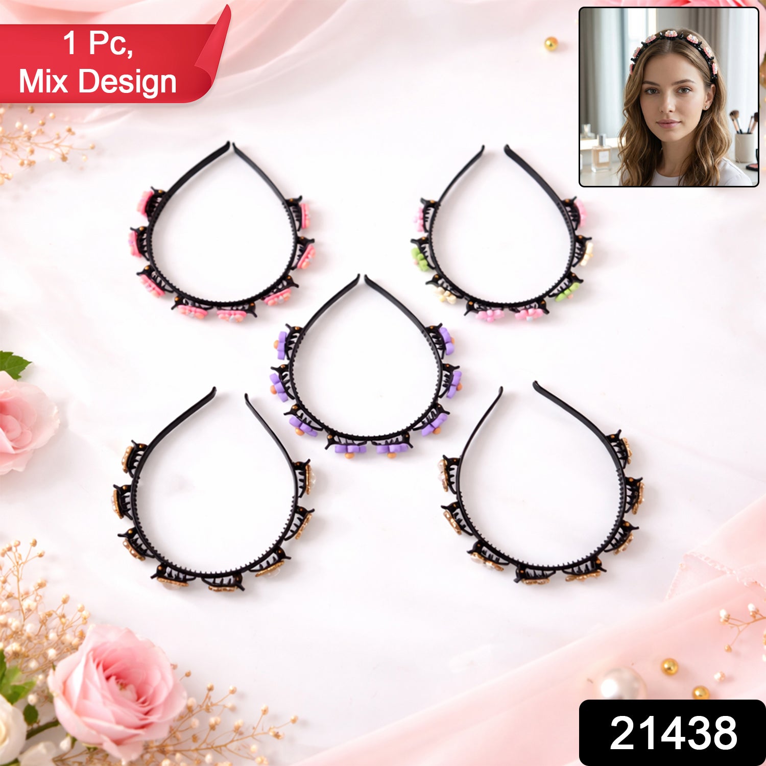 Decorative floral beaded hairband for women and girls by Wukusy, featuring a mix of colorful floral bead designs.