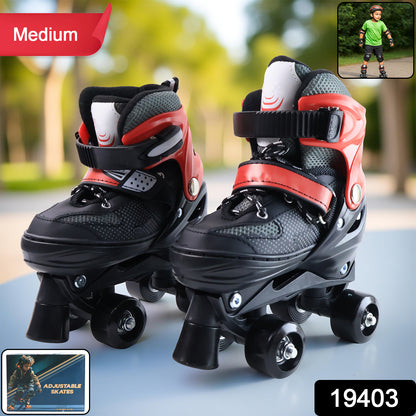 Wukusy adjustable kids quad roller skates with four wheels, padded ankle support, and colorful design for outdoor skating fun