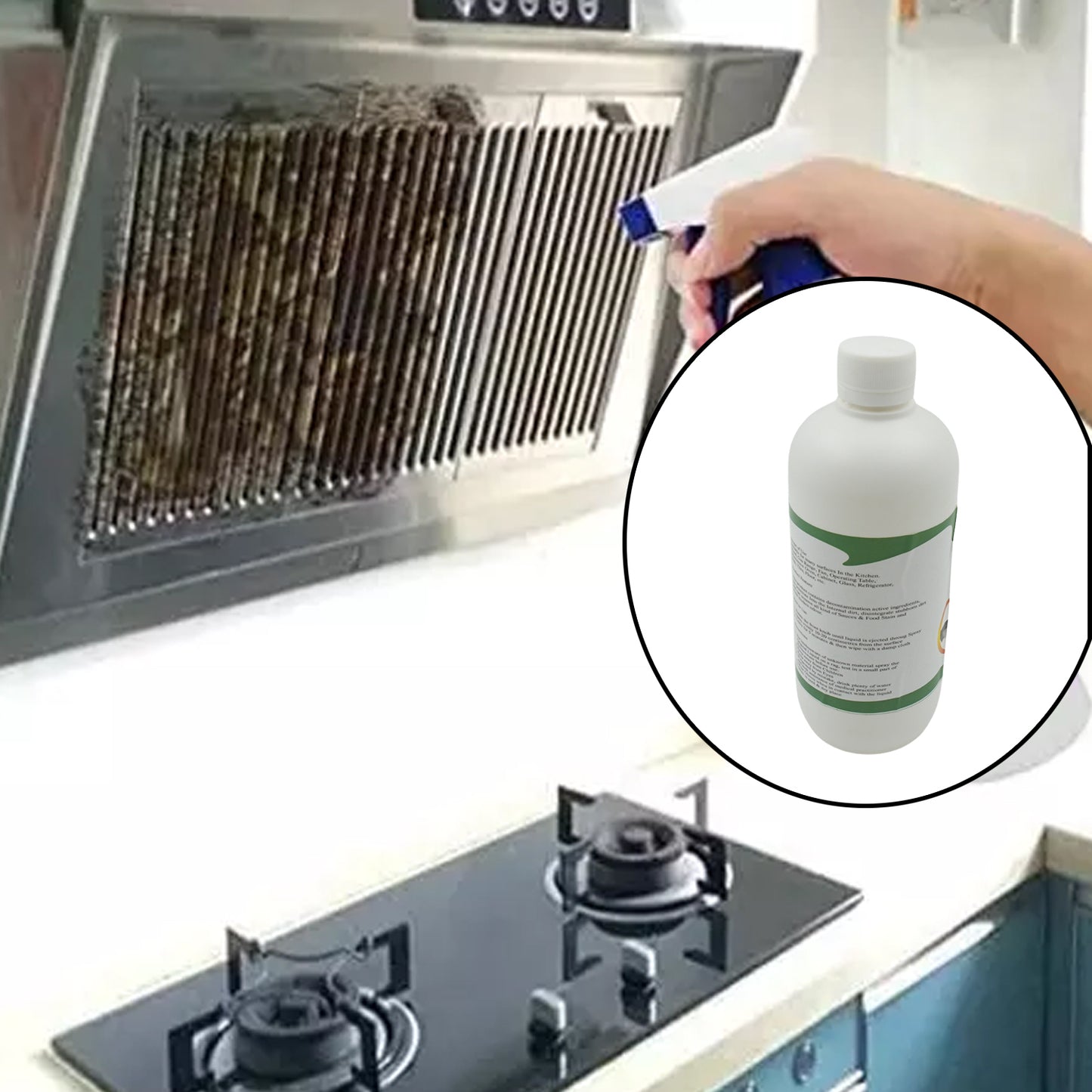 Wukusy Kitchen Cleaner Spray for grease and stove stains, non-flammable, nontoxic degreaser for kitchen and chimney cleaning.