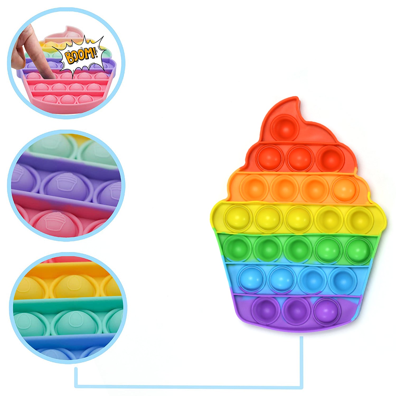 Wukusy Ice Cream Softy Fidget Toy with popping bubbles, BPA-free silicone sensory toy for stress relief and autism support.