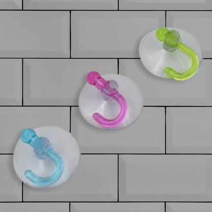 Set of 12 transparent rubber vacuum sucker hooks by Wukusy with strong suction cups for hanging lightweight items.