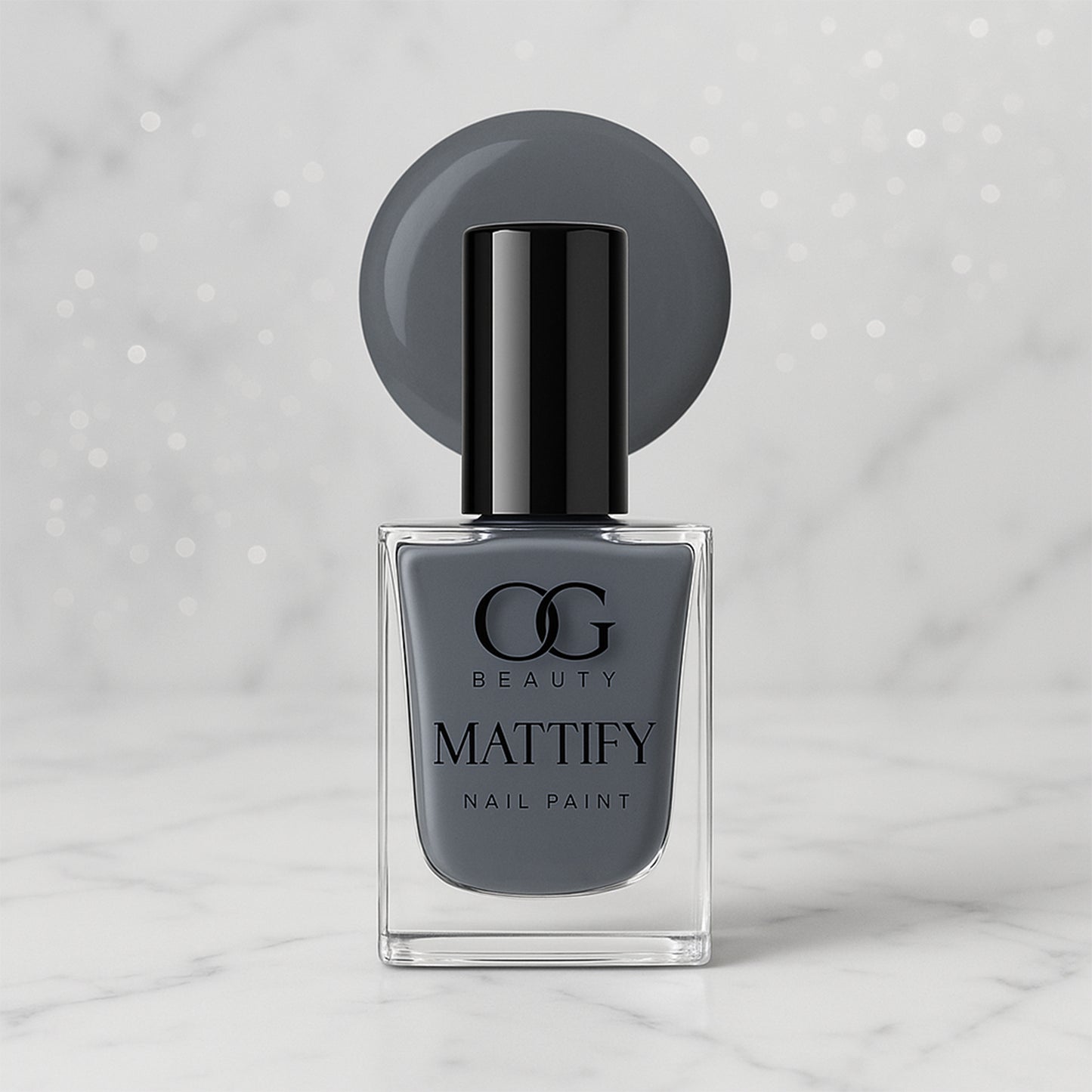 Wukusy Og Beauty Calm Grey matte nail paint in 10ml bottle, showcasing smooth, grey finish on healthy nails.