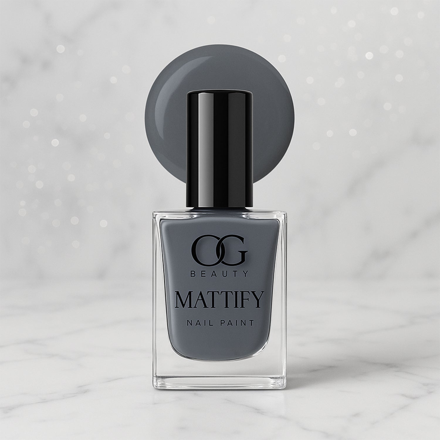 Wukusy Og Beauty Calm Grey matte nail paint in 10ml bottle, showcasing smooth, grey finish on healthy nails.