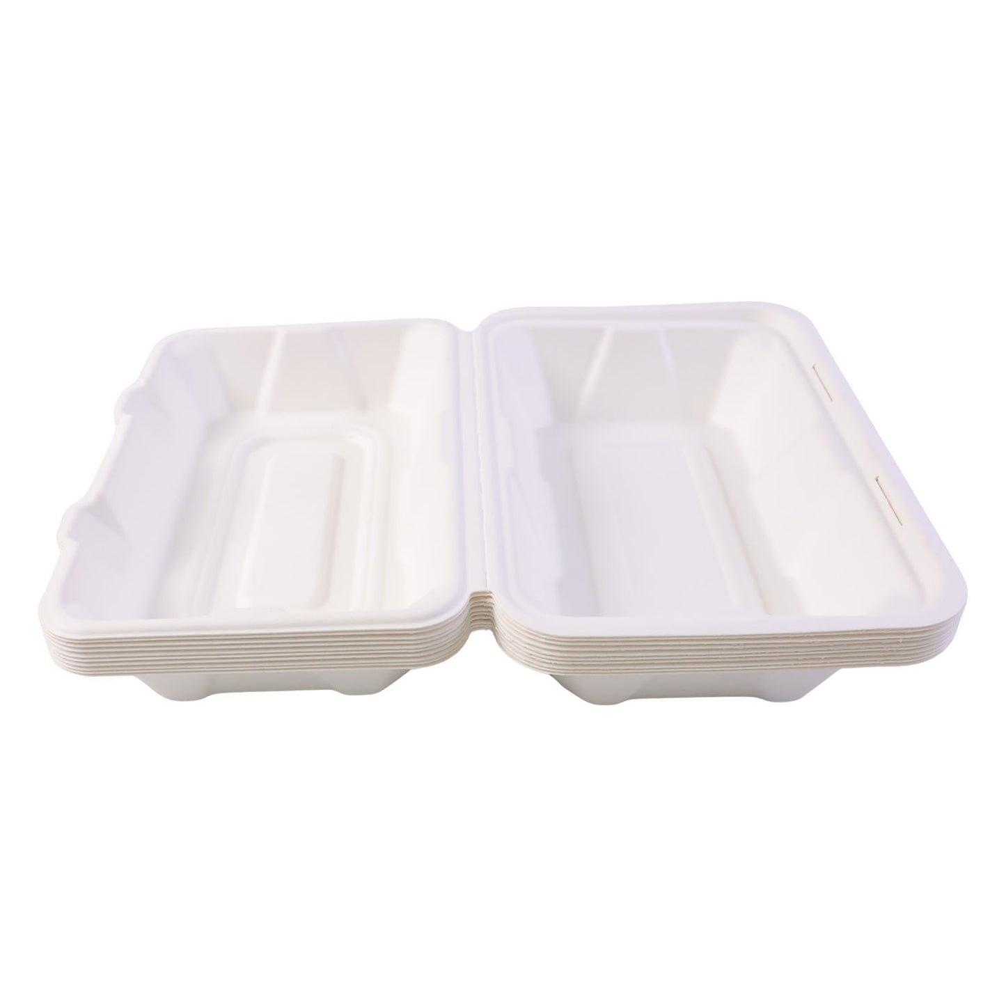 Wukusy Vegnar Premium Bagasse Clamshell Food Box, 9x6 inch, set of 10, eco-friendly disposable food containers for takeout.