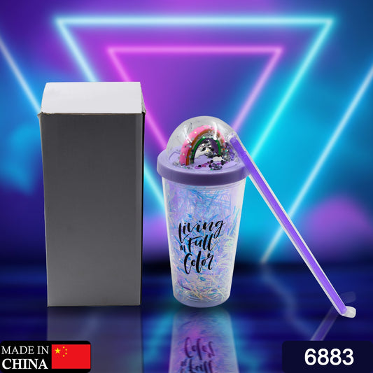 Wukusy 6883 kid's sipper bottle with straw and LED glow light, plastic tumbler with vacuum flask, suitable for children.