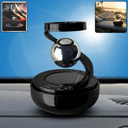 Wukusy premium solar-powered rotating car air freshener hanging from a car rearview mirror, sleek design, eco-friendly scent diffuser