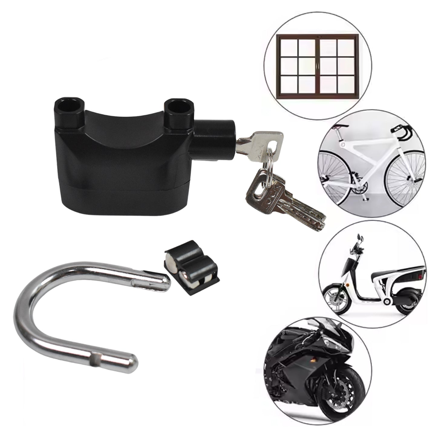 Wukusy waterproof plastic body siren alarm lock with three keys, suitable for home security and improvement.