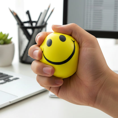 Wukusy soft foam smiley toy ball, colorful and lightweight for kids, featuring a cheerful smiley face design.