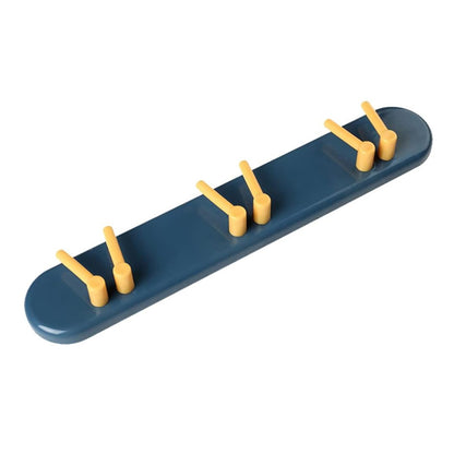 Wukusy plastic toothbrush holder and bathroom organizer with wall-mounted shelf and hanging hooks for bathroom storage.