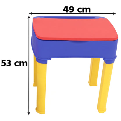 Wukusy 2-in-1 plastic kids study table and chair set with learning board, colorful and child-friendly for educational activities.