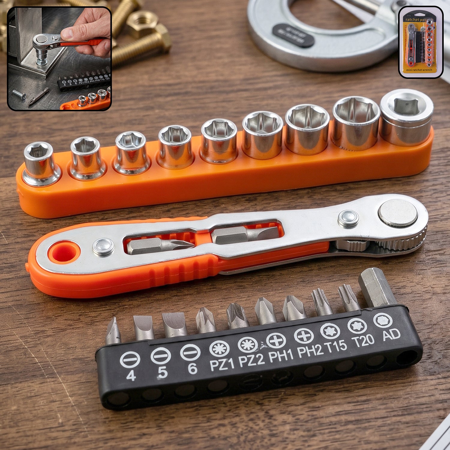 Wukusy mini ratchet wrench compact versatile repair tool kit with ergonomic handle and metal socket head for easy tightening and loosening