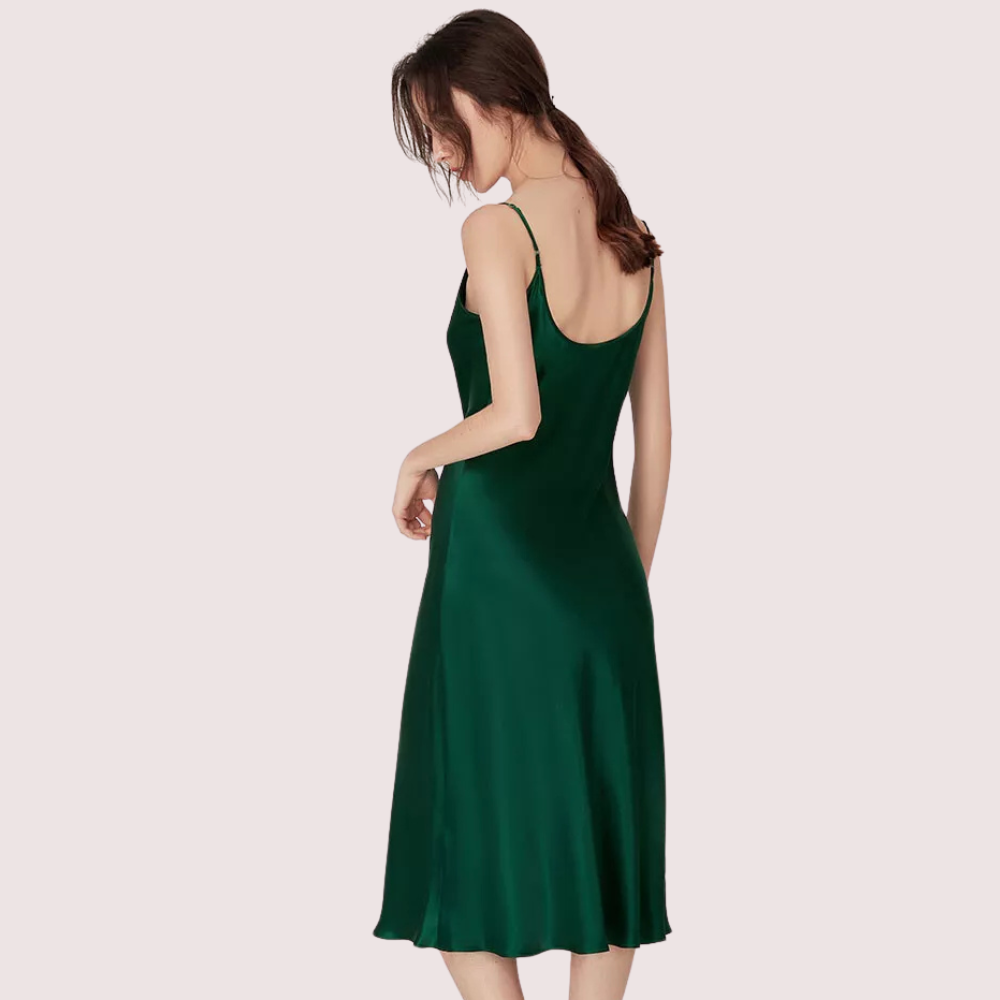 Elegant women's silk satin sleepwear nightdress by Snazzyway, featuring a smooth, shiny fabric with a relaxed fit and delicate straps.