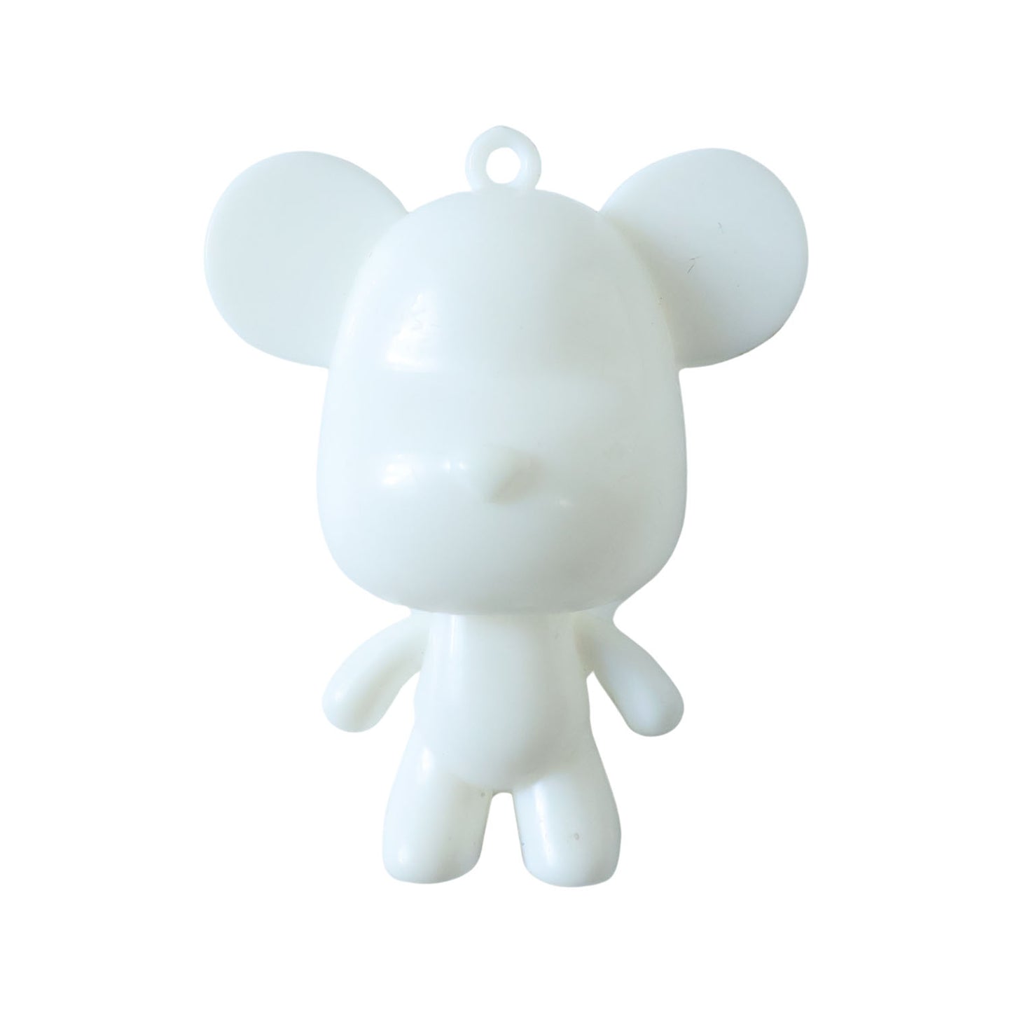 Cute Wukusy bear figure keychain with a smiling bear design, attached to a metal keyring for easy holding.