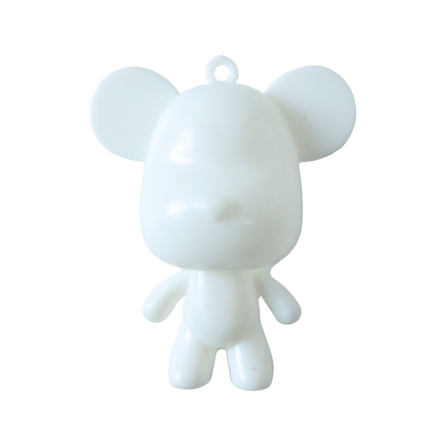 Cute Wukusy bear figure keychain with a smiling bear design, attached to a metal keyring for easy holding.