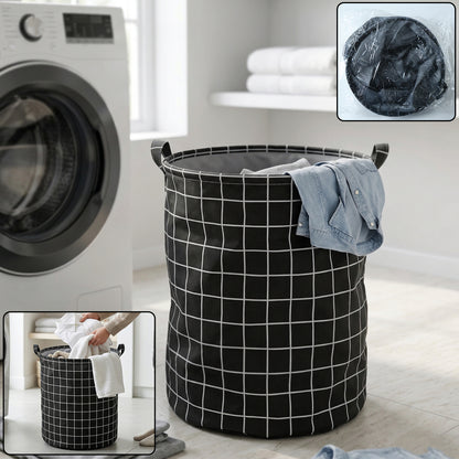 Wukusy foldable laundry storage basket in neutral fabric, showing open design with handles, 44x35 cm size for versatile use.
