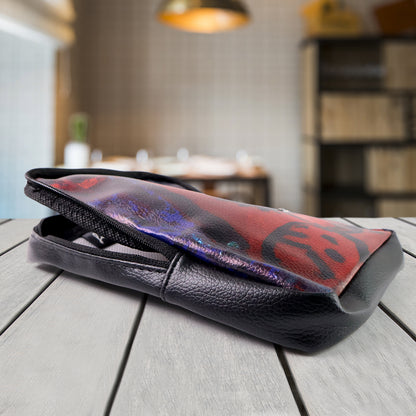 Handcrafted Wukusy zipper pouch with traditional art print, versatile office accessory, showing colorful design and zip closure.