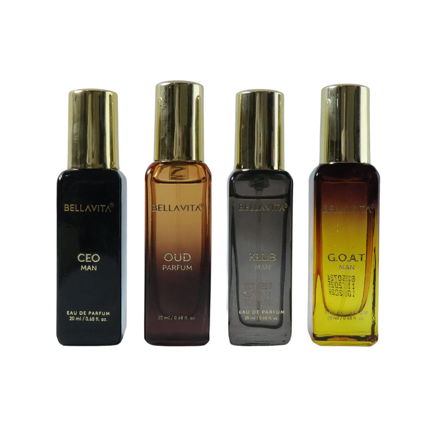 Wukusy Bellavita men's luxury perfume gift set with four 20ml bottles, elegant packaging, ideal for gifting.