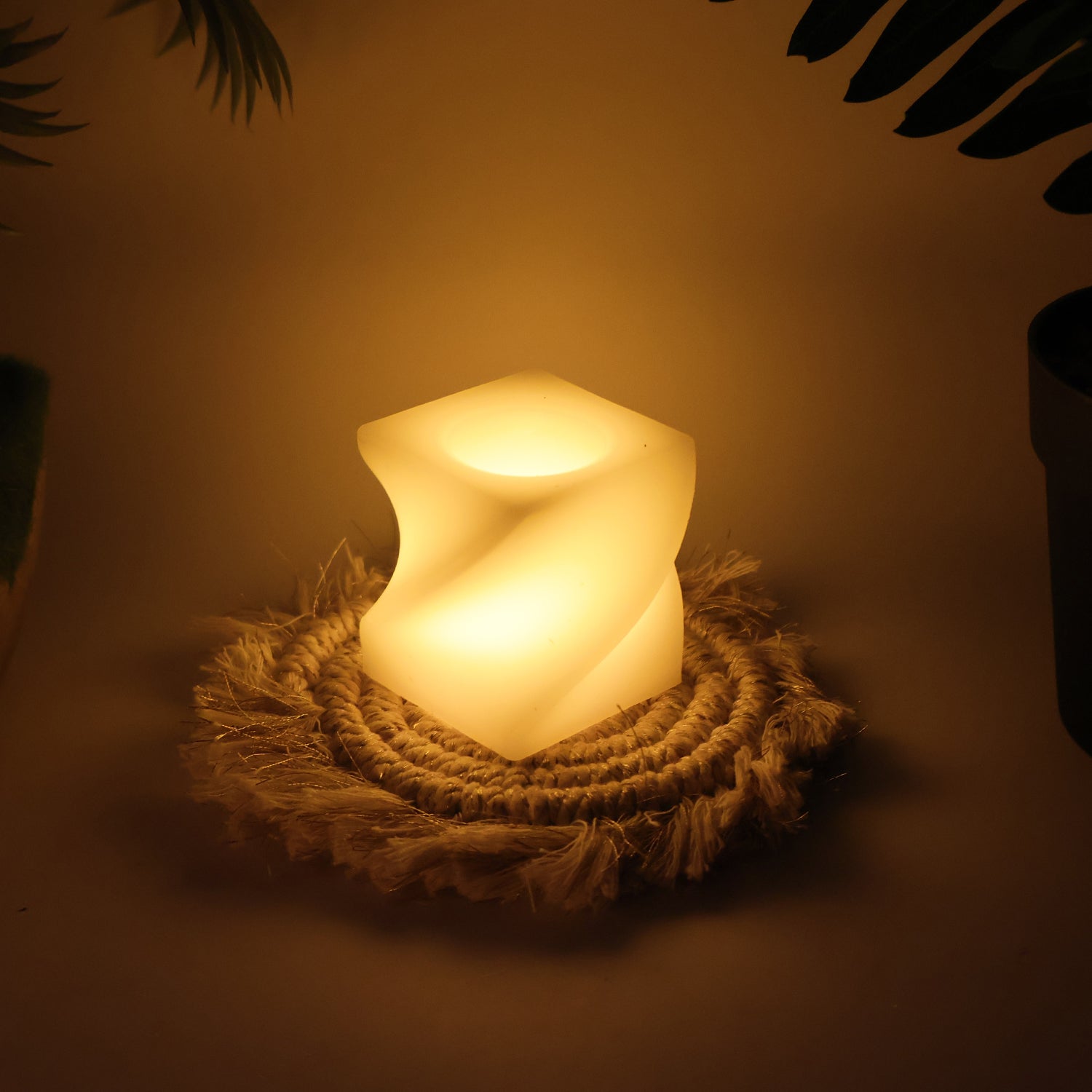 Set of 12 Wukusy LED flameless decorative candles in square tealight lamp shapes for home decor.