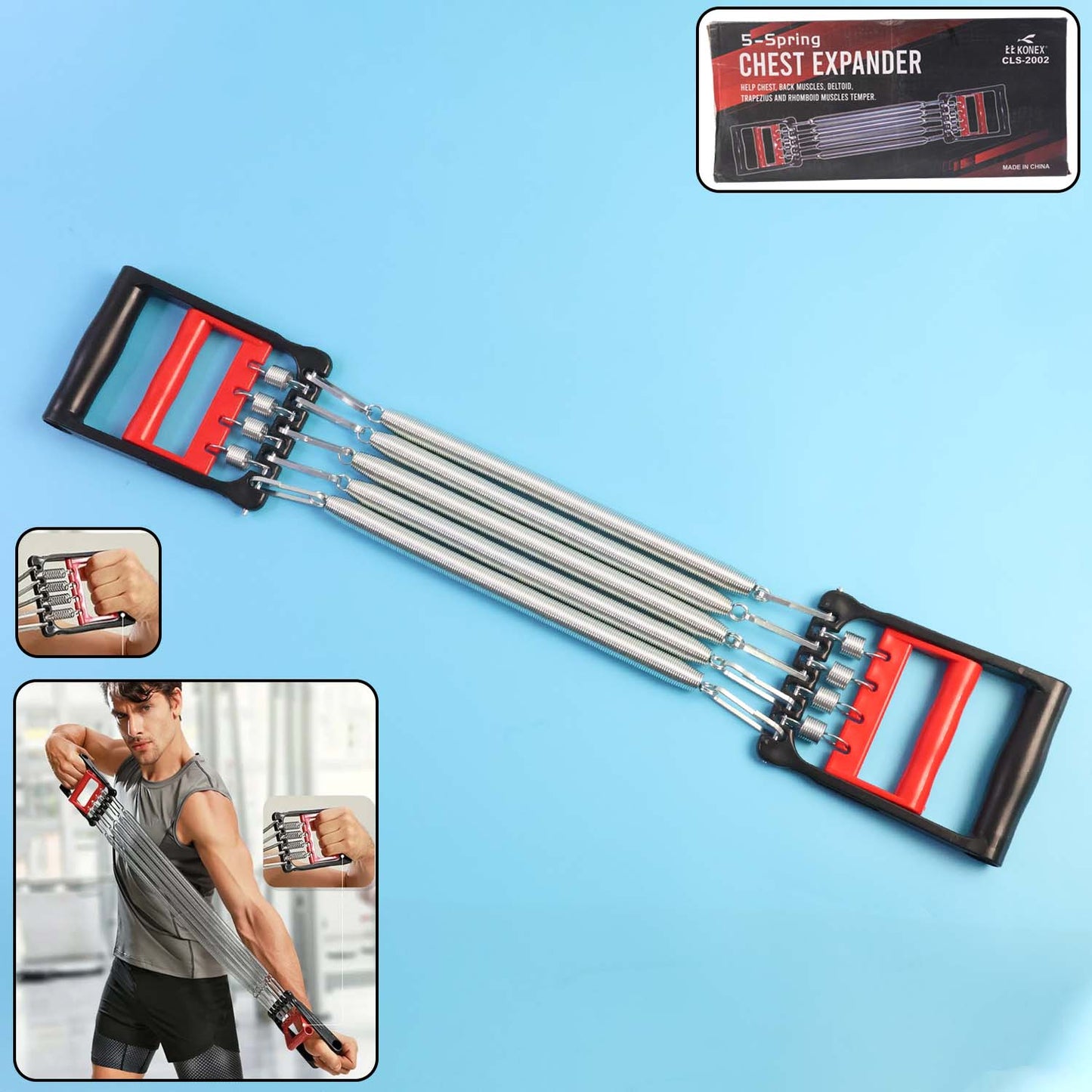 Wukusy 5-spring chest expander for home workout, featuring multiple resistance springs for strength training and muscle building.