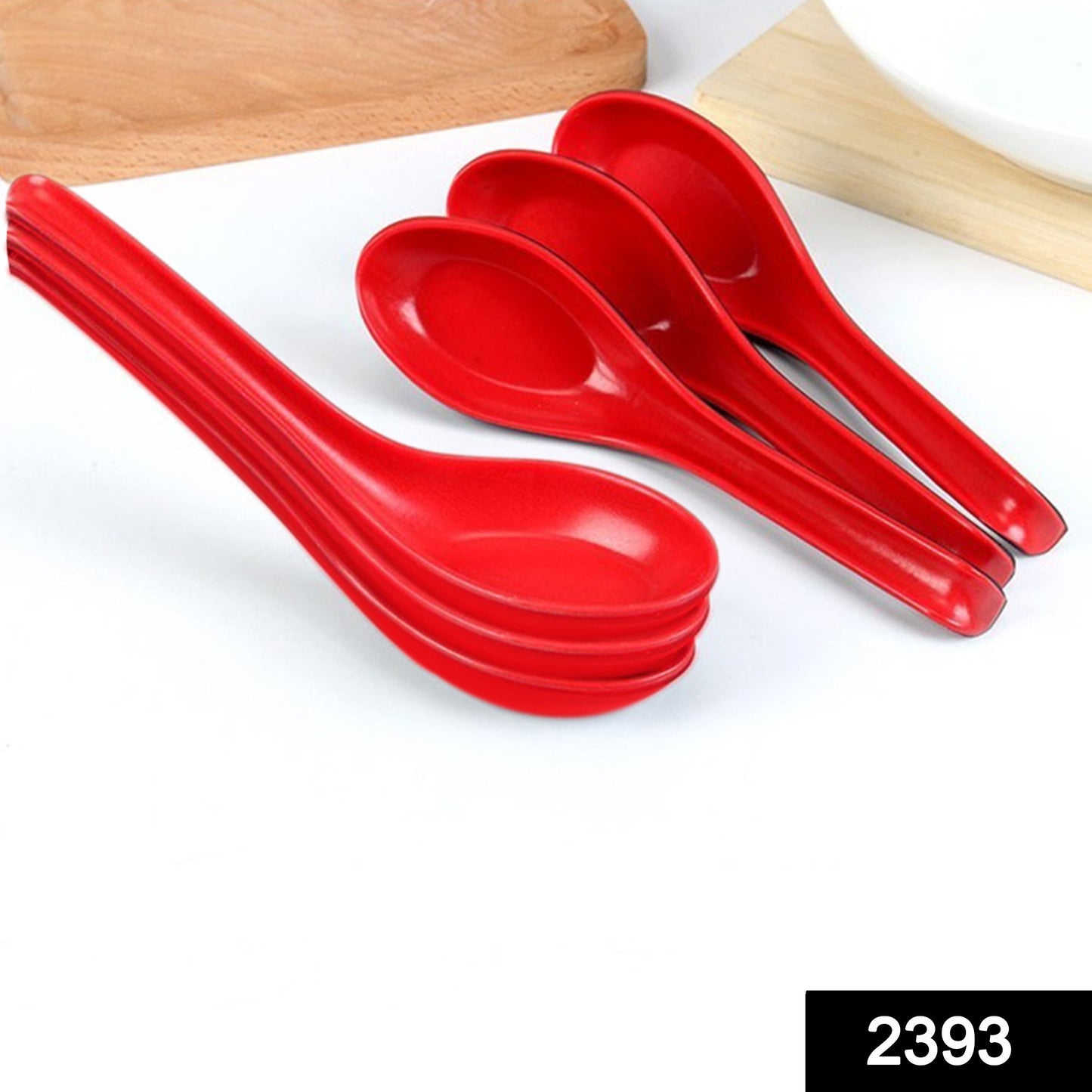 Set of 6 colorful Wukusy microwave-safe, unbreakable soup and dessert spoons made from food-grade material, ideal for kitchen use.