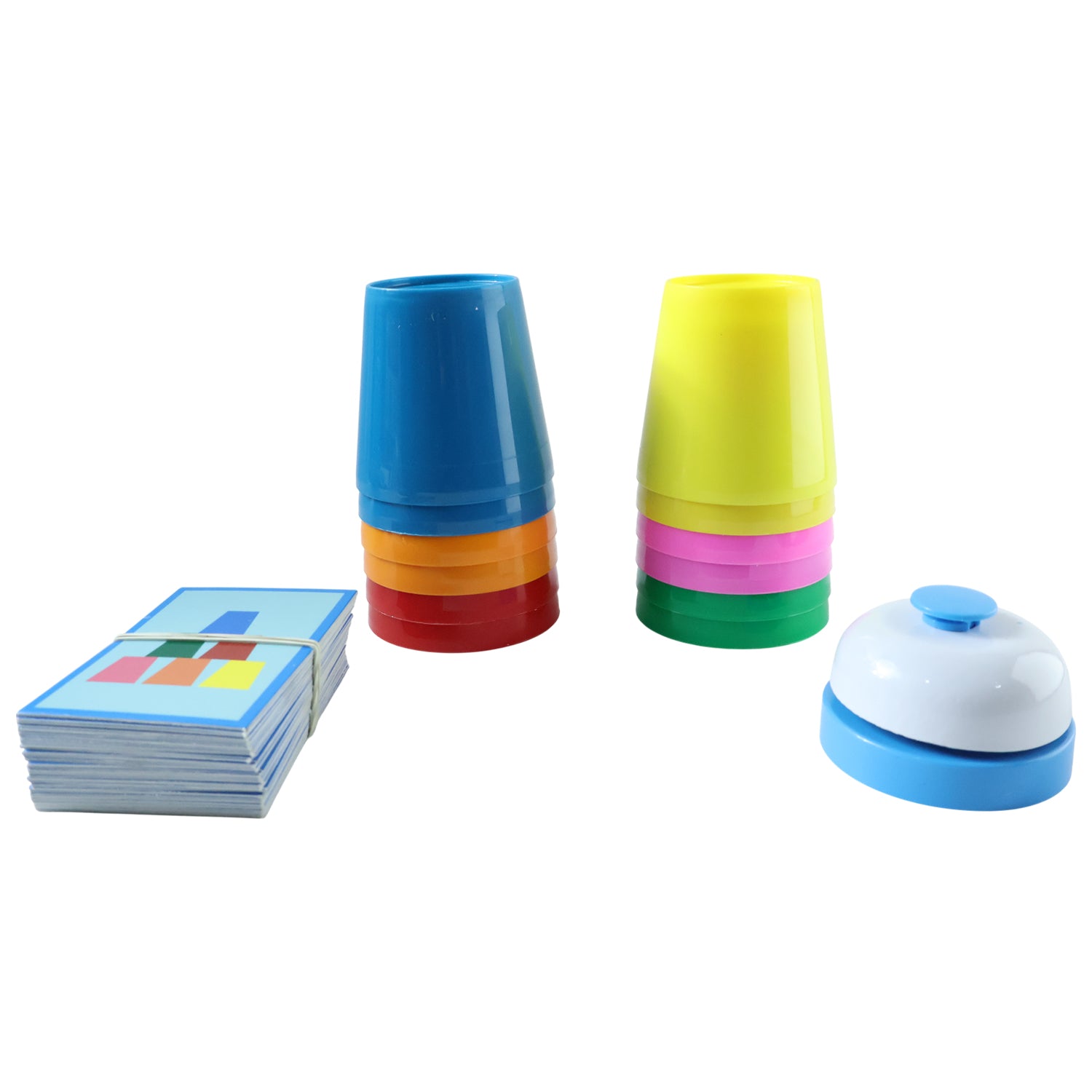 Wukusy cup stacking battle challenge game set with colorful plastic cups and stacking accessories on a white background.