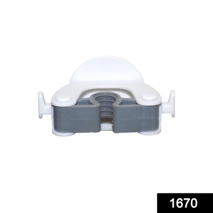 Wukusy 1670 Mop and Broom Holder mounted on wall with hooks for organizing cleaning tools.
