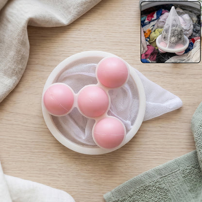 Wukusy washing machine floating hair lint catcher with reusable mesh filter balls for clean laundry and hair removal.