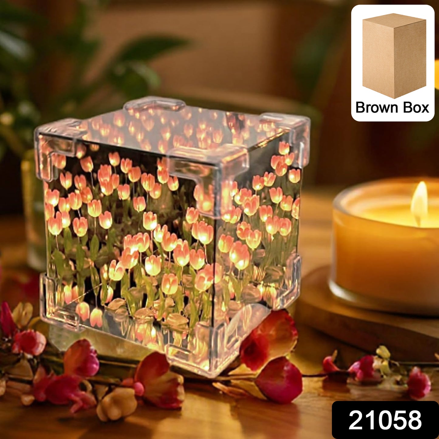 Wukusy decorative tulip flower LED cube night lamp set with mix color multicolor lights, perfect for cozy bedroom or living room decor.