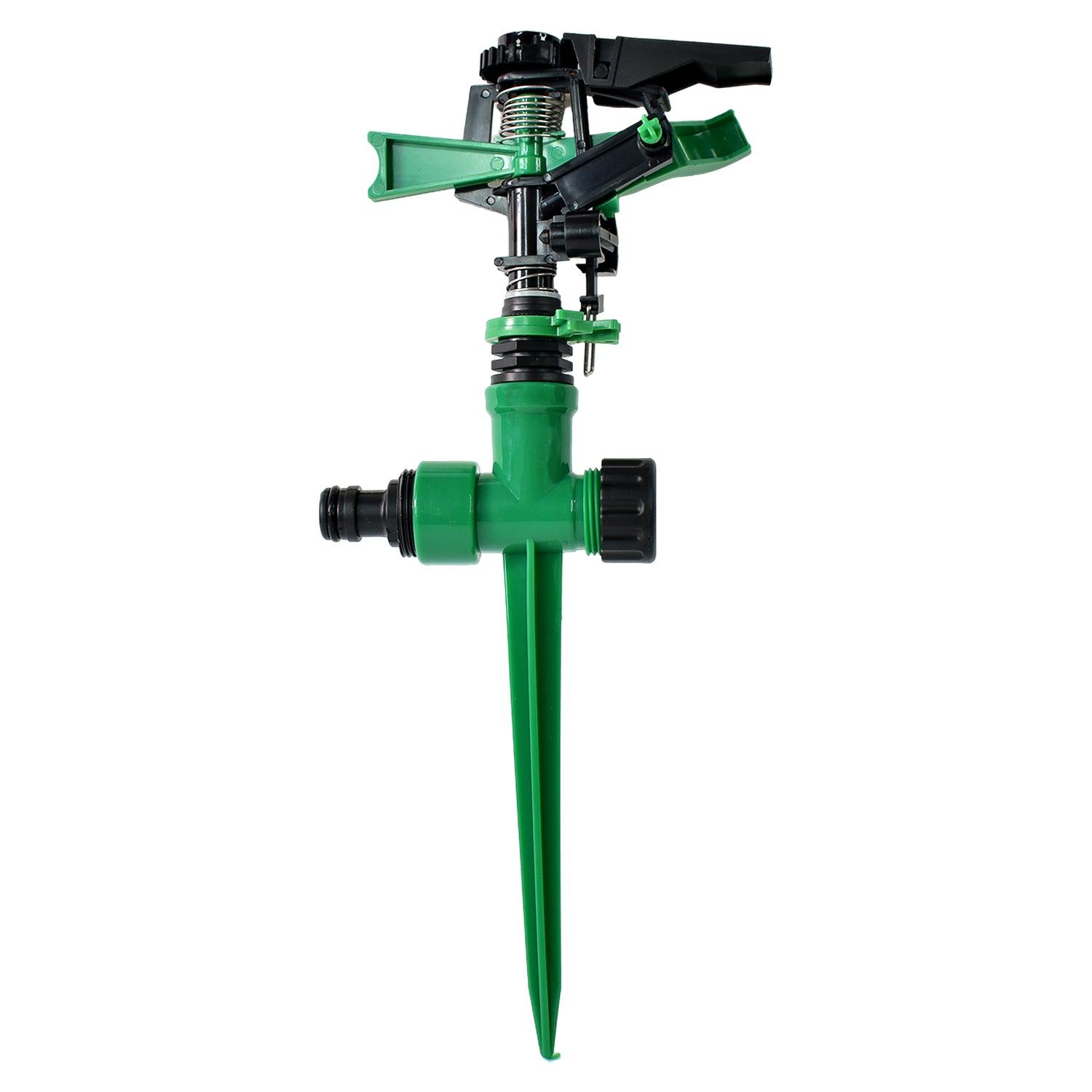 Wukusy 360-degree rotating garden impact sprinkler watering lawn and plants outdoors with adjustable spray pattern