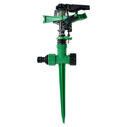 Wukusy 360-degree rotating garden impact sprinkler watering lawn and plants outdoors with adjustable spray pattern