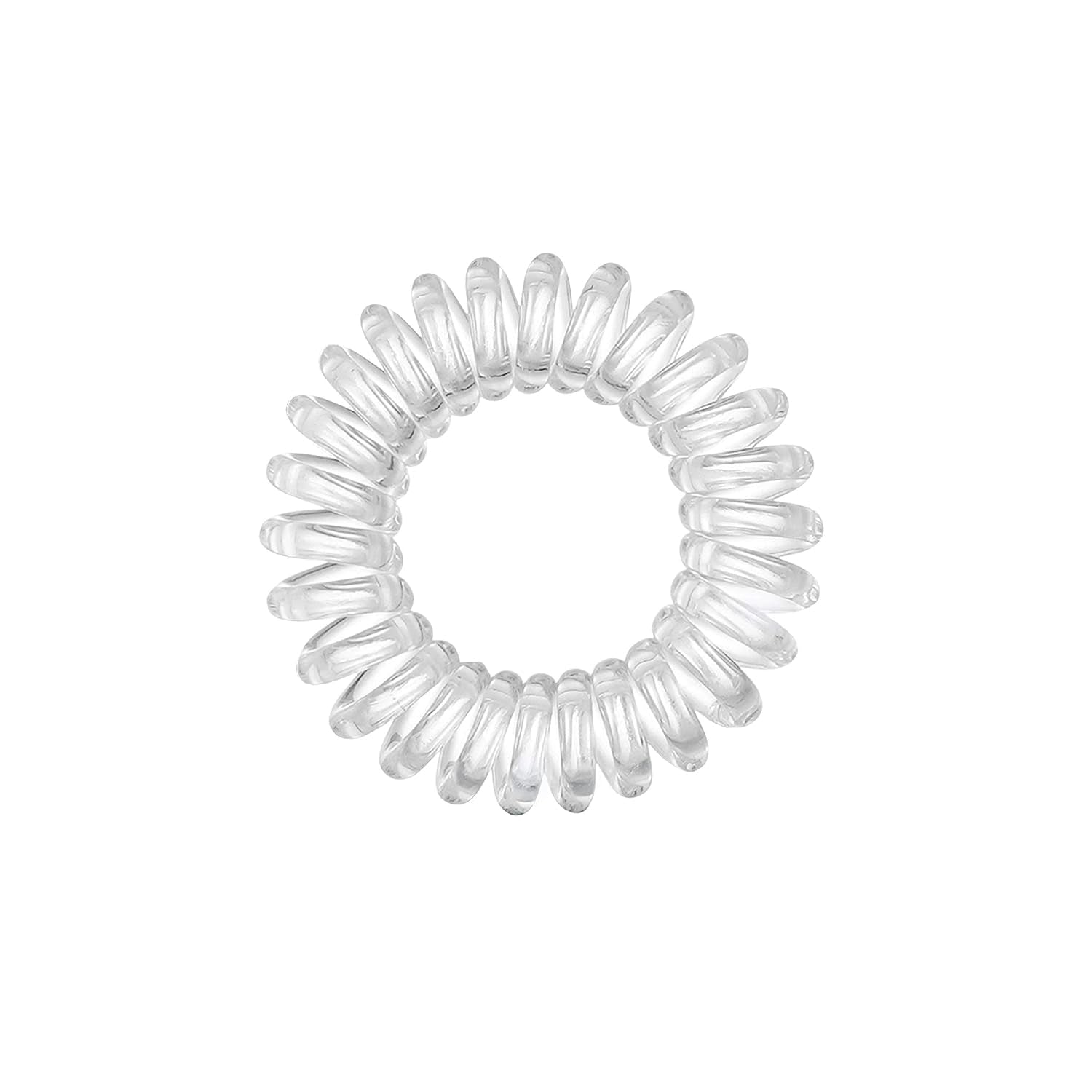 Set of three transparent spiral coil hair bands with case by Wukusy, featuring flexible, clear hair accessories for styling.