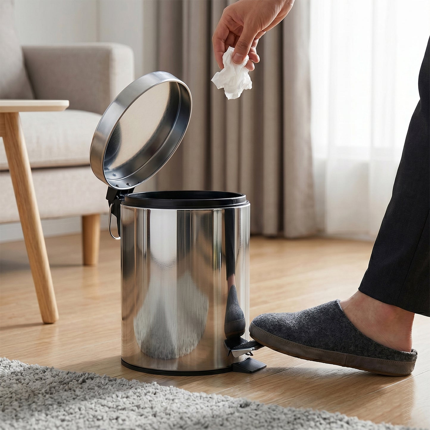 Wukusy premium stainless steel pedal dustbin with close lid, 3-liter capacity, sleek modern design, suitable for kitchen or bathroom use.