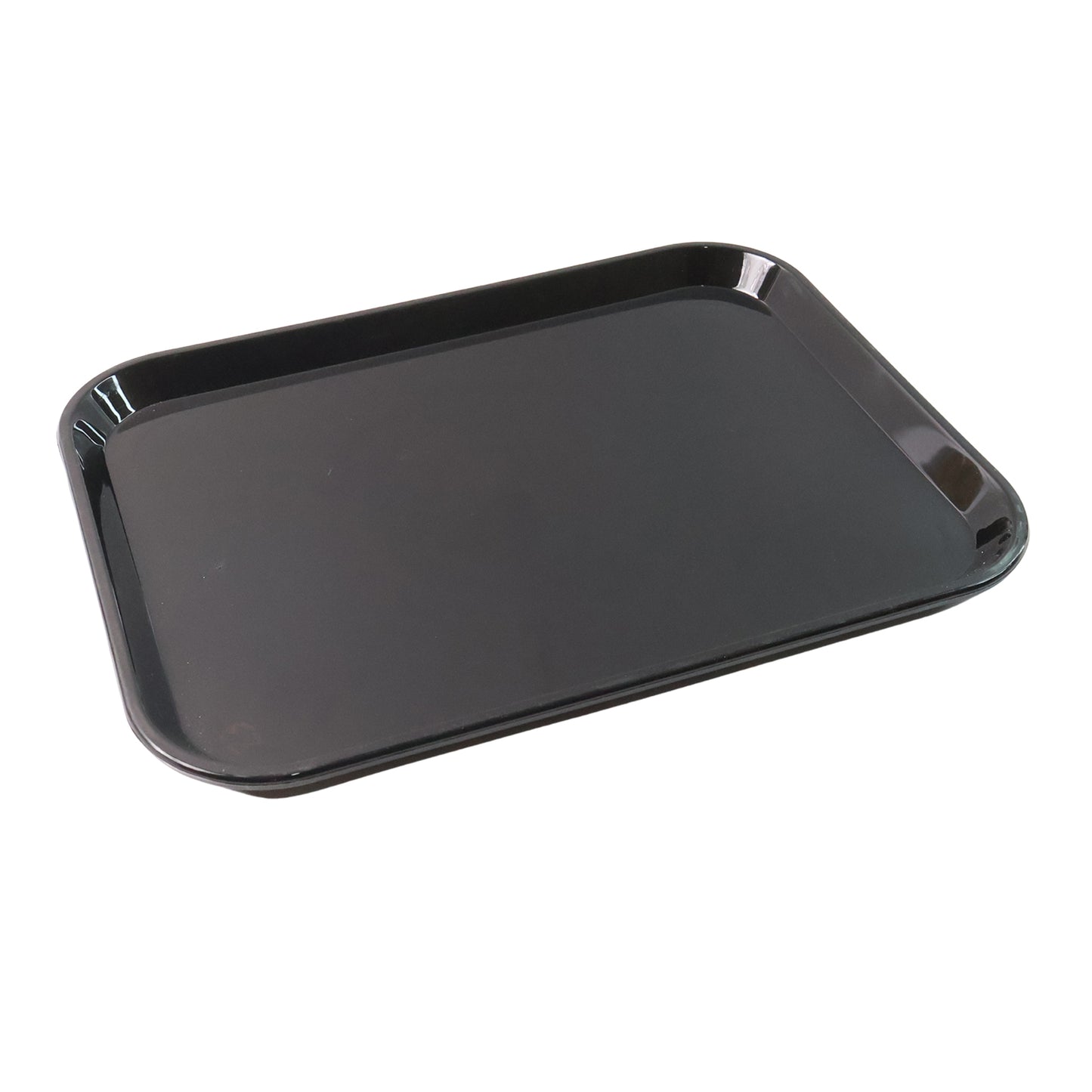 Black Wukusy plastic serving tray plate, 40x30 cm, with a smooth surface suitable for serving food or beverages.